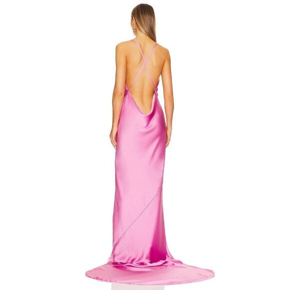 Norma Kamali Cross Back Bias Gown in Candy Pink Medium New Womens Long Dress - Picture 3 of 16